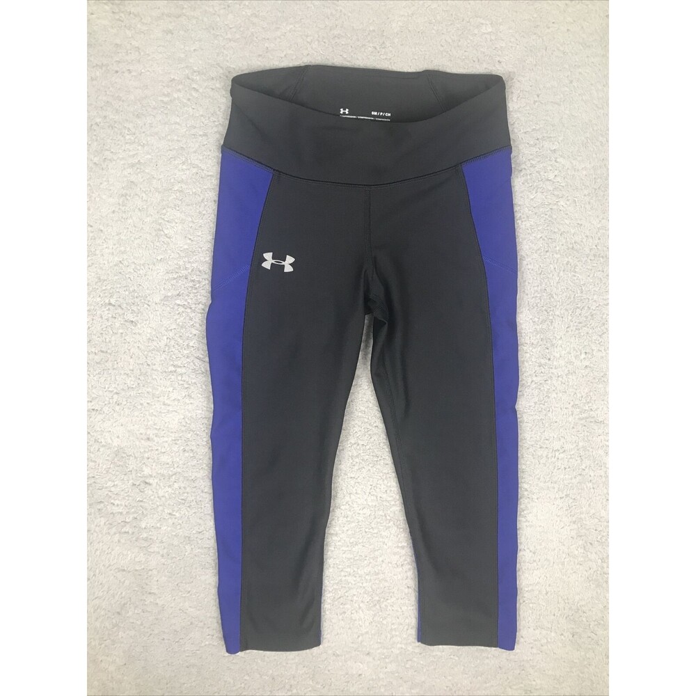 Under Armour Mileage Compression Capri Womens Size Small Black Blue Leggings Gym
